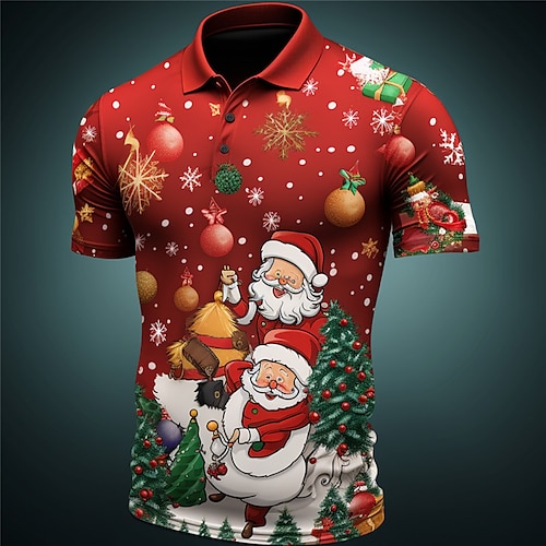 

Santa Claus Men's Casual Print 3D Golf Polo Outdoor Daily Wear Streetwear Christmas Polyester Short Sleeve Turndown Polo Shirts Yellow Wine Autumn / Fall S M L Lapel Polo