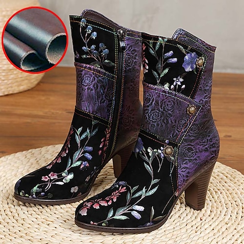 

Damen Stiefel Übergrössen Handgefertigte Schuhe Täglich Stiefel mit mittlerer Wade Schnalle Reißverschluss Kätzchen-Ferse Spitze Zehe Vintage Brautkleider schlicht Komfort Leder Reißverschluss Blumen