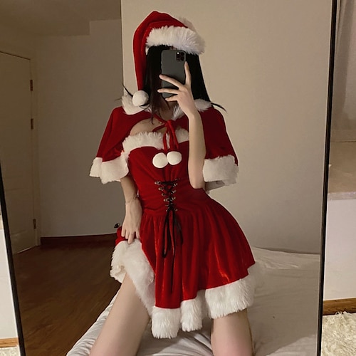 

Santa Suit Santa Claus Mrs.Claus Outfits Christmas Dress Santa Clothes Vacation Dress Women's Cosplay Costume Christmas Christmas Carnival Masquerade Adults' Party Christmas Velvet Dress Cloak Hat