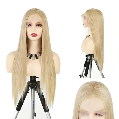 

Partie libre cheveux doux blond longue ligne droite perruques synthétiques haute température fibre cheveux synthétique dentelle avant perruque cosplay pour femmes perruques