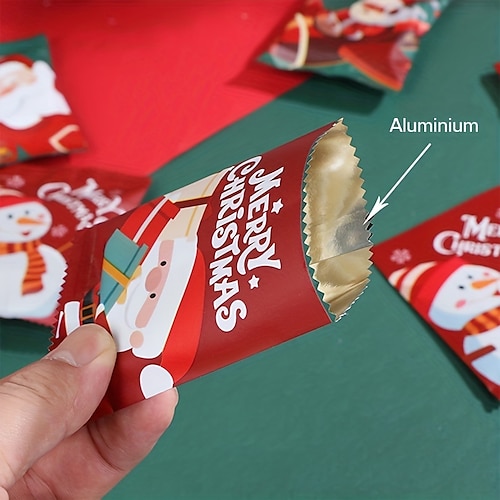 

100pcs sac d'emballage de biscuit de Noël, sac d'emballage de papier d'aluminium pour le chocolat de biscuit de sucrerie, décorations de fête d'anniversaire de Noël