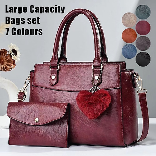 

Femme Sac à main Sac bandoulière Sac Ensemble Sac Boston faux cuir du quotidien Vacances Pendentif Fermeture Grande Capacité Etanche Poids Léger Couleur unie Jaune terreux Date rouge Noir