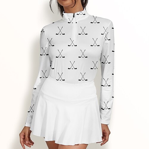 

Mulheres Camisa polo de caminhada Camisa de golfe Respirável Secagem Rápida Pavio Humido Manga Longa Vestuário de golfe Roupas de golfe Normal 1/4 Zip Colarinho Alto Estampado Primavera Outono Tênis