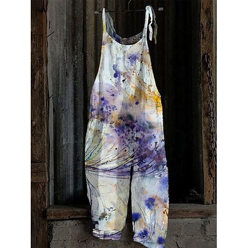 Salopette Femme Floral Actif Sortie Fin de semaine Droite Ample A Sangles Blanche S Printemps