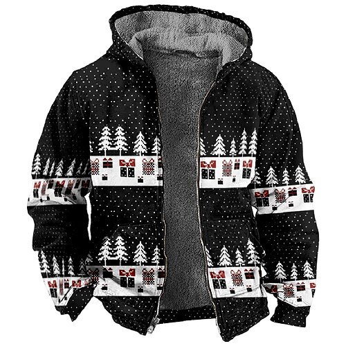 

Noël Pardessus Sweat à capuche zippé Sweat Imprime Poche avant Art graphique Pardessus Pour Homme Femme Unisexe Adulte Estampage à chaud 100 % Polyester Soirée