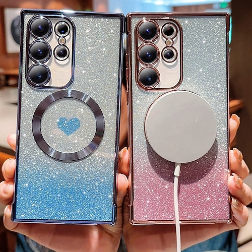 

telefone Capinha Para Samsung Galaxy S23 Ultra Plus S23 S22 S22 Plus Ultra S21 FE S21 S21 Ultra Plus S20 FE Capa traseira Com Magsafe Transparente Suporte para carregamento sem fio Bling Glitter