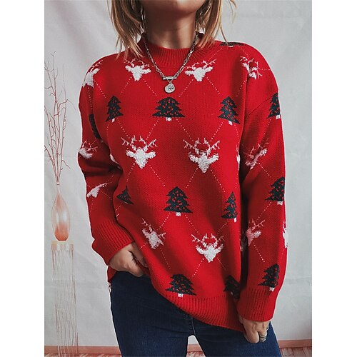 

Damen Hässlicher Weihnachtspullover Pullover Rundhalsausschnitt Gerippt Stricken Polyester überdimensional Herbst Winter Standard Outdoor Weihnachten Täglich Stilvoll Brautkleider schlicht Weich