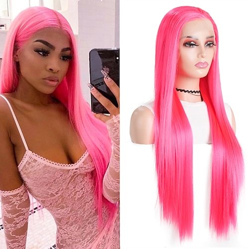 

Synthetic Lace Wig Straight Style 14-26 inch Rose Pink Middle Part 13x4 Lace Front Wig All Wig Rose Pink