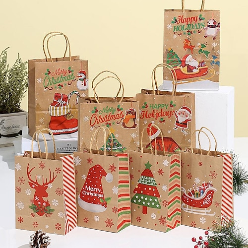 

24 pièces/ensemble sacs cadeaux de noël papier kraft créatif pour emballage cadeau sac à main de noël sac d'emballage cadeau de noël