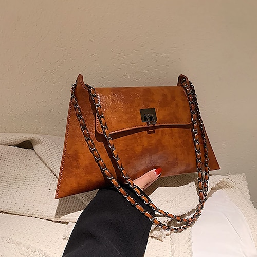 

Damen Schultertasche PU-Leder Täglich Kette Hohe Kapazität Feste Farbe Schwarz Braun Grün