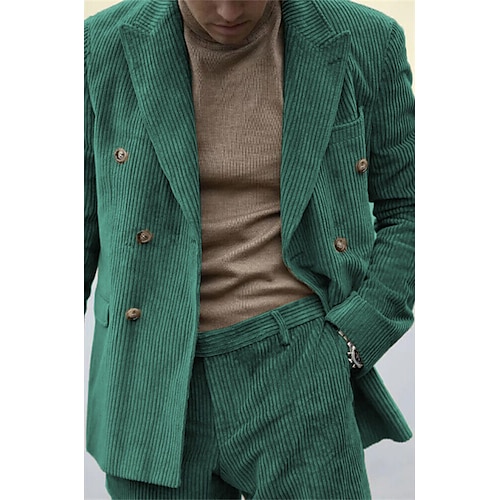 

Trajes de boda para hombre de pana salvia/verde/negro 2 piezas color liso corte entallado cruzado seis botones 2023