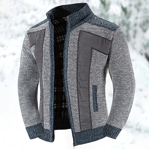 

Men's Cardigan Sweater Dress Sweater Zip Sweater Sweater Jacket Fleece Sweater Ribbed Knit Regular Pocket Knitted Color Block Stand Collar Warm Ups Casual Daily Wear Clothing Apparel Fall Winter