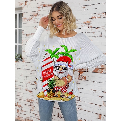 

femme laid noël pull pull pull col rond tricot côtelé polyester tricoté imprimé automne hiver régulier extérieur Noël vacances quotidien stylé décontracté manches longues lettre père Noël