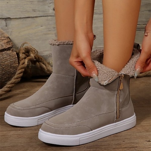 

Mulheres Botas Botas de Neve Tamanhos Grandes Diário Forrada com Fleece Botas Botas Tornozelo Sem Salto Ponta Redonda Felpudo Casual Conforto Camursa Sintética zíper Côr Sólida Cáqui