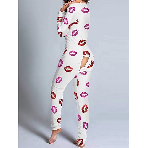 

Women's Adult Onesies Onesie Pajamas Leopard Butterfly Casual Valentine's Day Gift Comfort Soft Home Bed Polyester Breathable V Wire Long Sleeve Fall Winter White Red