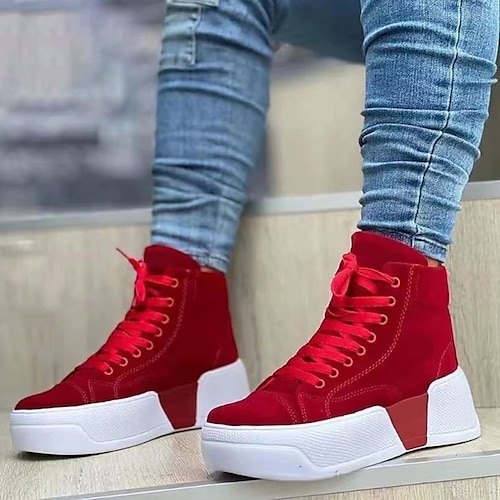 

Femme Basket Bottes Grandes Tailles Chaussures en Toile Baskets à plateforme Extérieur Travail du quotidien Bottines Bottines Fermeture Plateau Bout rond Sportif Classique Preppy Marche Toile