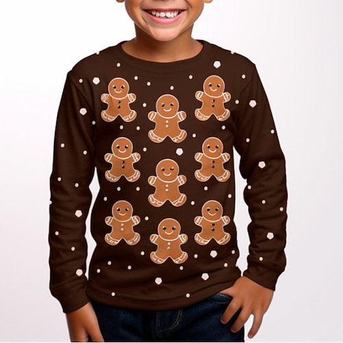 

Natal Para Meninos 3D Gingerbread Men Camiseta Camisa Manga Longa Impressão 3D Outono Inverno Esportes Moda Roupa de rua Poliéster Infantil 3-12 anos Gola Redonda Ao ar livre Casual Diário Normal