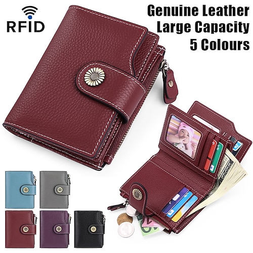 

Women's Wallet Credit Card Holder Wallet Leather Outdoor Shopping Daily Buttons Zipper Large Capacity RFID Blocking Solid Color Light Blue Deep Purple Elegant black