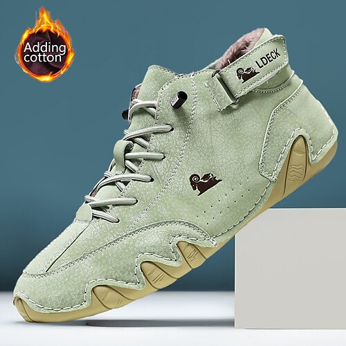 

Homens Feminino Botas Retro sapatos feitos à mão Forro de Lã Caminhada Vintage Casual Diário Couro Quente Confortável Antiderrapante Botas / Botins Com Cadarço F8008M verde escuro (estilo veludo