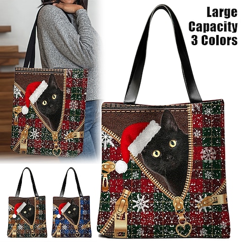 

Mulheres Sacola de Viagem Bolsa de ombro Saco Fofo Poliéster Natal Compras Diário Estampado Grande Capacidade Leve Durável Xadrez Gato Vermelho Azul Laranja