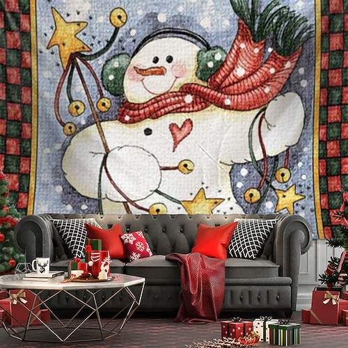 

Tapiz colgante de muñeco de nieve de Navidad, arte de pared, tapiz grande, decoración mural, fotografía, telón de fondo, manta, cortina, hogar, dormitorio, sala de estar