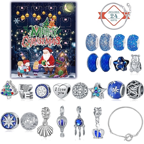 

Calendario de Adviento de Navidad 2023, regalo de Navidad, kit de fabricación de pulseras de cuenta regresiva, 24 días, regalo de Navidad, cuentas y pulseras con dijes diy para niñas, mujeres y niños