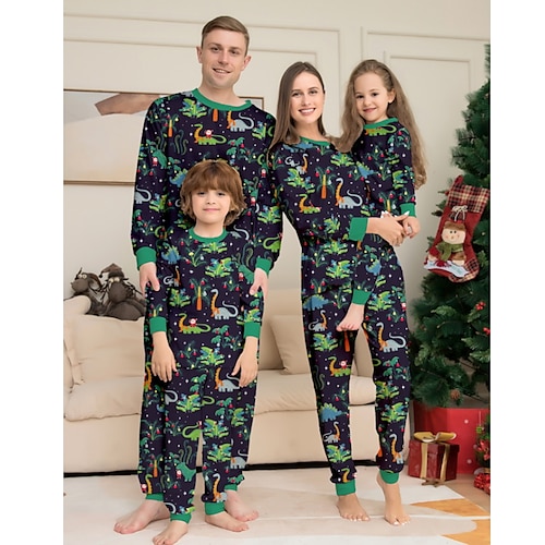 

Olhar de família Natal Pijamas Gráfico Casa Imprimir Verde Manga Longa Roupas Mamãe e Eu Ativo Roupas Combinando