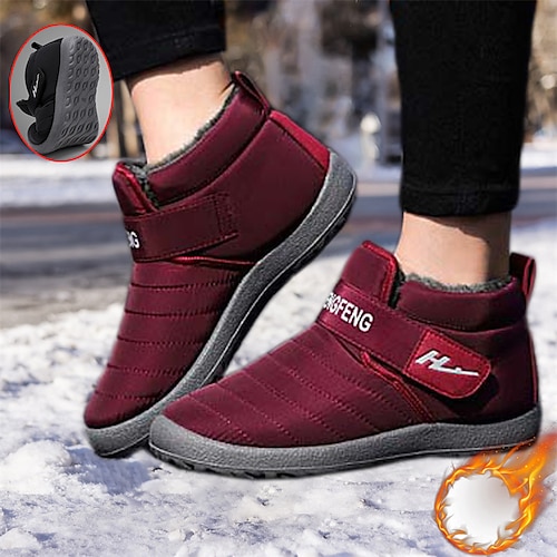 

Women's Boots Snow Boots Comfort Shoes Daily Booties Ankle Boots Winter Flat Heel Round Toe Plush Comfort Minimalism PU Loafer Solid Color Black Red