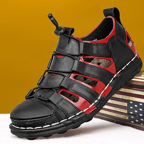 

Men's Women Casual Shoes Retro Handmade Shoes Hiking Walking Vintage Casual Outdoor Daily Leather Warm Height Increasing Comfortable Booties / Ankle Boots Lace-up Black Red Winter