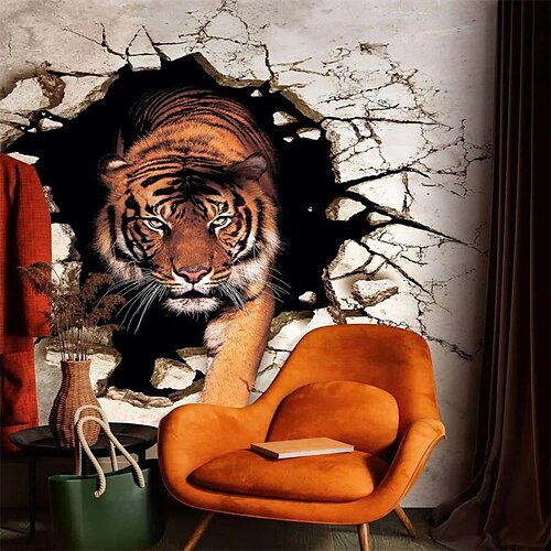 

Papel pintado de animales mural tigre revestimiento de pared adhesivo despegar y pegar material de PVC/vinilo extraíble autoadhesivo/adhesivo necesario decoración de pared para sala de estar cocina