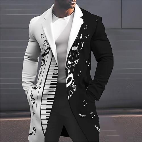 

Musical Notes Fashion Streetwear Business Men's Coat Work Wear to work Going out Fall & Winter Turndown Long Sleeve Black White Sky Blue M L XL Polyester Jacket