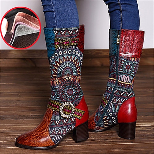 

Damen Stiefel Übergrössen Handgefertigte Schuhe Täglich Kniehohe Stiefel Schnalle Reißverschluss Kätzchen-Ferse Spitze Zehe Vintage Brautkleider schlicht Komfort Leder Reißverschluss Blumen Kaffee