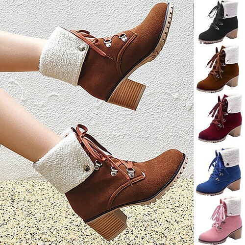 

Women's Boots Motorcycle Boots Plus Size Heel Boots Outdoor Daily Booties Ankle Boots Winter Chunky Heel Round Toe Casual Industrial Style PU Lace-up Black Pink Red