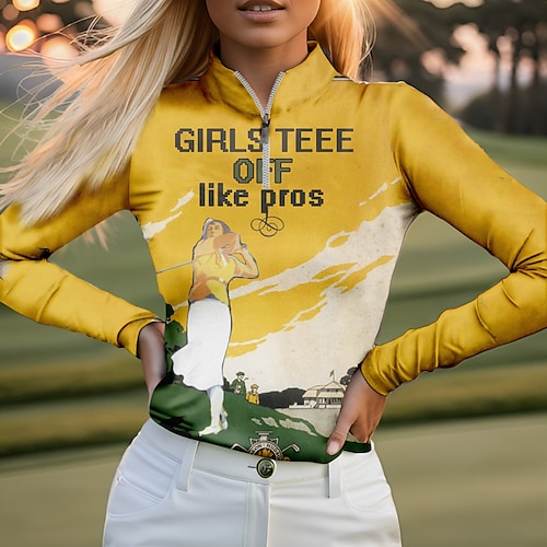 

Femme T-shirt POLO Chemise de golf Respirable Séchage rapide Evacuation de l'humidité manche longue Vêtements de golf Top Standard Zippé Col Montant Imprimé Printemps Automne Tennis Le golf Pickleball