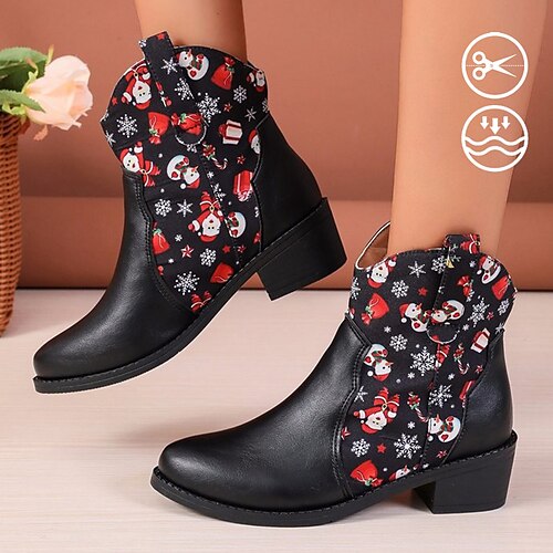 

Femme Bottes Imprimer des chaussures Chaussures de Noël Bottes Cow boy Soirée Noël du quotidien Hiver Talon Bottier Bout rond Bout fermé Mode Le style mignon Décontractées Faux Cuir Mocassins Noir