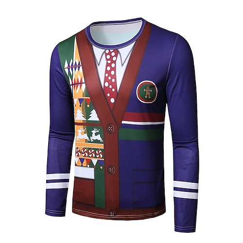  Święta Męskie Graficzny Świąteczny wzór Podkoszulek Długi rękaw Podkoszulek Druk 3D Półgolf Koszula Moda Designerskie Codzienny Sporty na świeżym powietrzu Święto Wyjściowe Czerwony Burgundowy Błękit