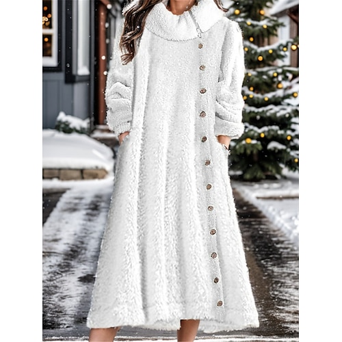 

Mujer Vestido sudadera Vestido informal Vestido Midi Polar de peluche Cálido Exterior Vacaciones Noche Cuello Alto Cremallera Bolsillo Color puro Ajuste regular Blanco S M L XL XXL