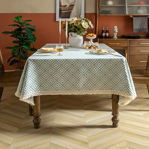 

Tablecloth Art Nordic Bamboo Knotted Linen with Tassel Tablecloth Tea Coffee Table for Dining Table Home Room Decoration