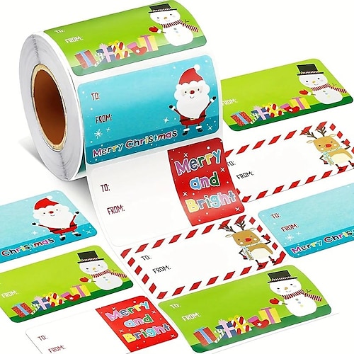 

500pcs/roll Christmas Tags Christmas Santa Claus Stickers Self Adhesive Tags Christmas Festival Birthday Holiday Gift Decor