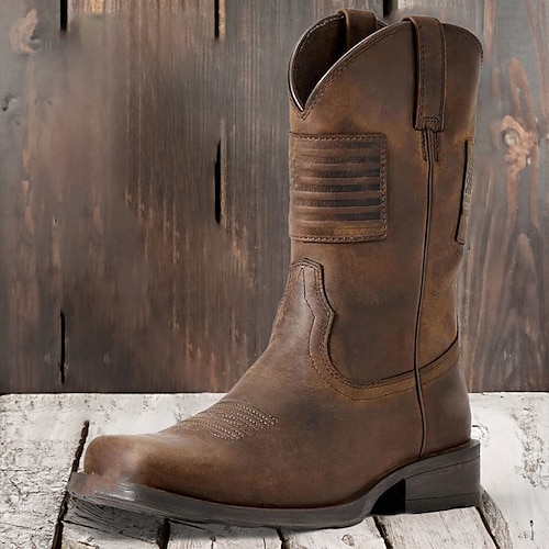 

Men's Boots Cowboy Boots Daily PU Mid-Calf Boots Dark Brown Black Fall Winter
