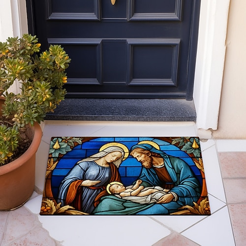 

Natal natividade cristão capacho antiderrapante à prova de óleo tapete natal interior ao ar livre decoração do quarto tapete do banheiro tapete de entrada tapete da porta