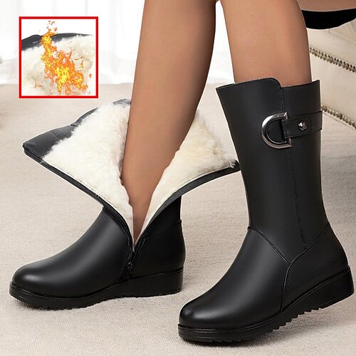 

Damen Stiefel Schneestiefel Motorradstiefel Übergrössen Outdoor Täglich Innenfutter aus Fleece Stiefel mit mittlerer Wade Winter Plattform Keilabsatz Versteckte Ferse Runde Zehe Vintage Modisch