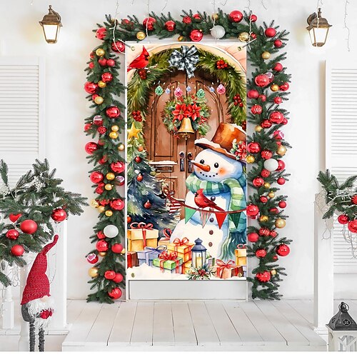 

Christmas Snowman Door Covers Door Tapestry Door Curtain Decoration Xmas Backdrop Door Banner for Front Door Christmas Holiday Party Decor Supplies