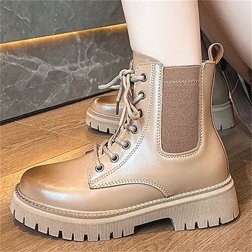 

Mulheres Botas Botas Chelsea Coturnos Botas de trabalho Ao ar livre Diário Botas Botas Tornozelo Presilha Sem Salto Ponta Redonda Vintage Casual Minimalismo Couro Sintético Com Cadarço Côr Sólida