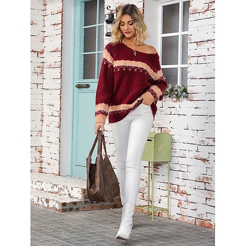 

Ensemble de mode pour femmes, pull jacquard à col ras du cou, collier rose, anneau en zircon, sac à main, automne hiver, allumettes de sortie à la mode