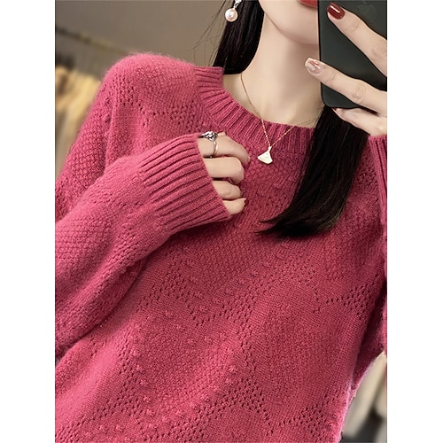 

Damen Pullover Rundhalsausschnitt Gerippt Stricken Acryl überdimensional Herbst Winter Standard Outdoor Täglich Ausgehen Stilvoll Brautkleider schlicht Weich Langarm Feste Farbe Schwarz Weiß Rosa S M