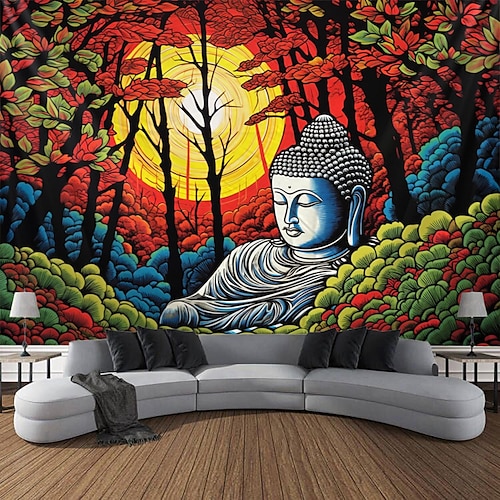 

Boho buhhda floresta tapeçaria suspensa arte de parede grande tapeçaria mural decoração fotografia pano de fundo cobertor cortina casa quarto decoração de sala de estar