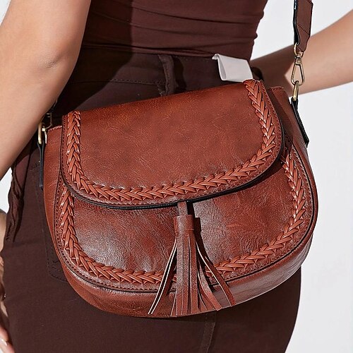 

Women's Crossbody Bag Shoulder Bag PU Leather Office Shopping Daily Tassel Adjustable Durable Dark Brown Black Brown