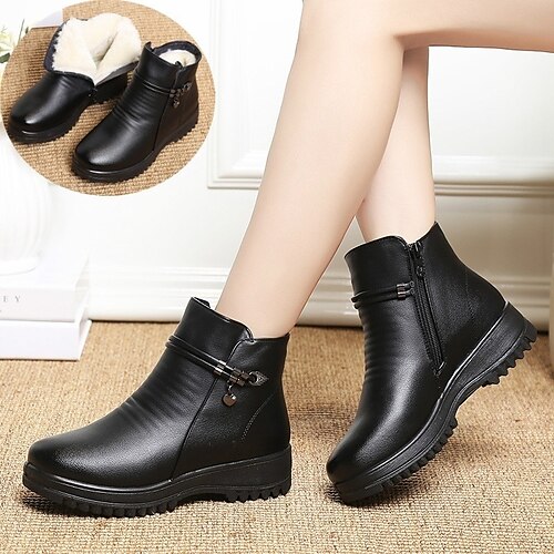 

Women's Boots Snow Boots Soft Shoes Comfort Shoes Outdoor Daily Booties Ankle Boots Rhinestone Flat Heel Round Toe Plush Comfort Minimalism PU Zipper Solid Color Black