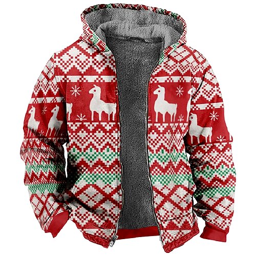 

Weihnachten Oberbekleidung Hoodie mit Reißverschluss Bedruckt Vordertasche Grafik Oberbekleidung Für Herren Damen Unisex Erwachsene Heißprägen 100% Polyester Party